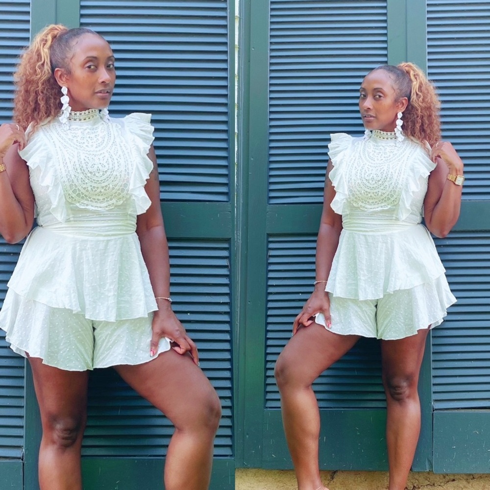 White Lace Ruffle High-Neck Dress - Picture 3 of 5